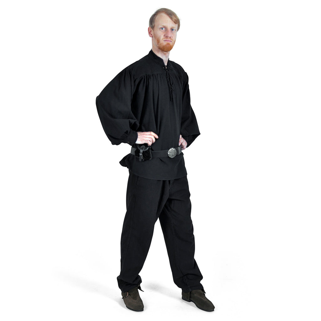 Productafbeelding Middeleeuws overhemd met staande kraag en vetersluiting Friedrich zwart