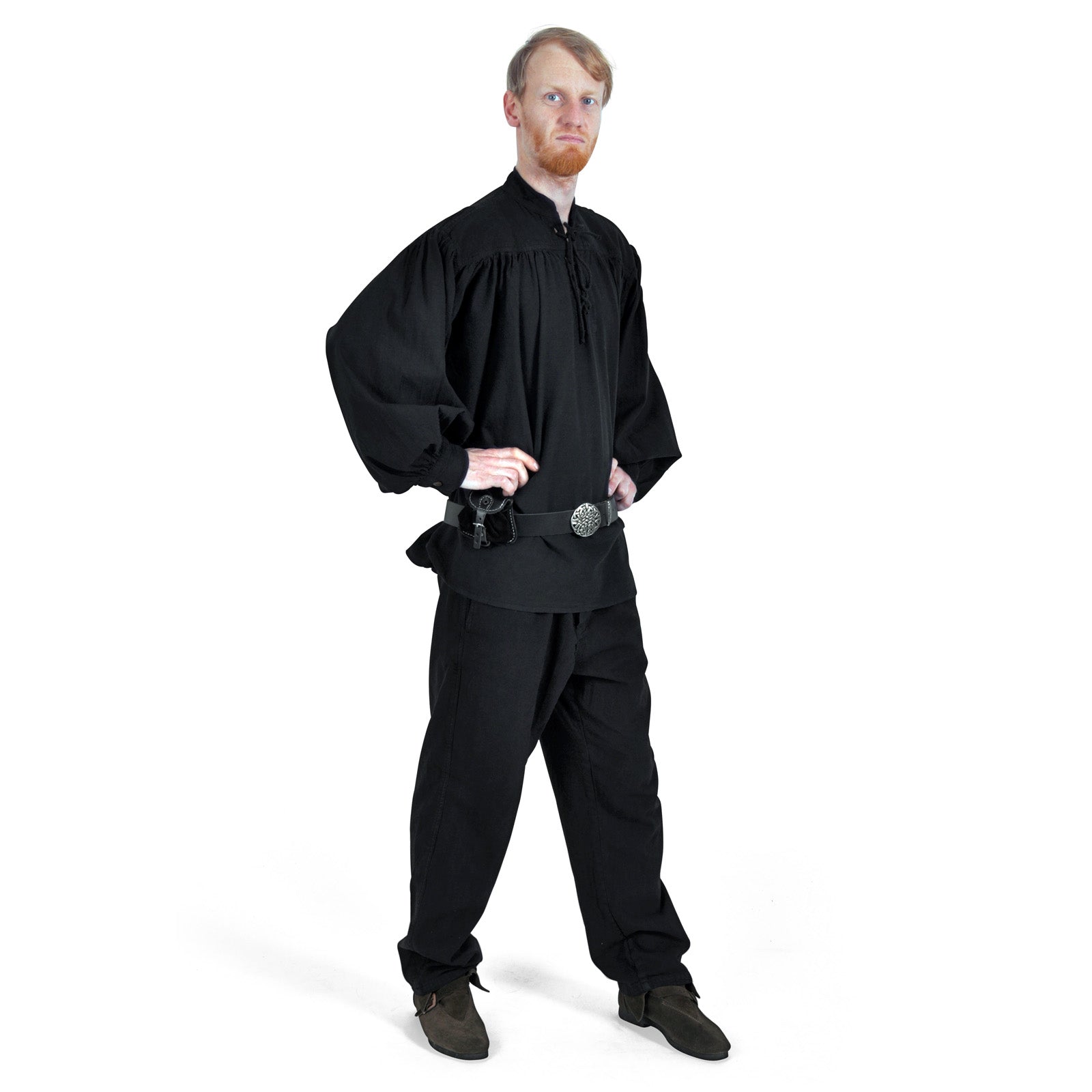 Productafbeelding Middeleeuws overhemd met staande kraag en vetersluiting Friedrich zwart