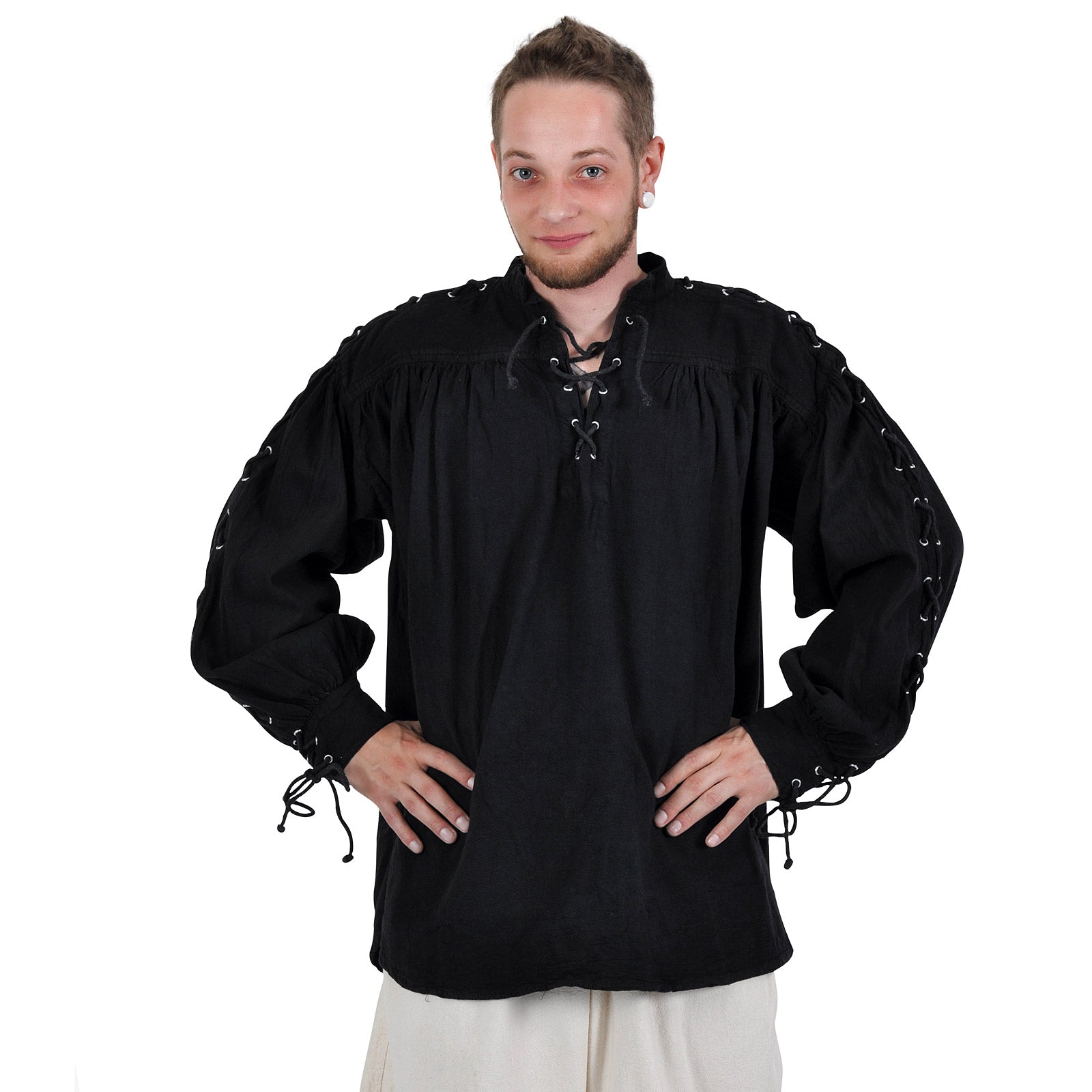 Productafbeelding Middeleeuws vetershirt met oogjes Adrian zwart