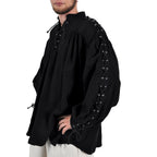 Productafbeelding Middeleeuws vetershirt met oogjes Adrian zwart