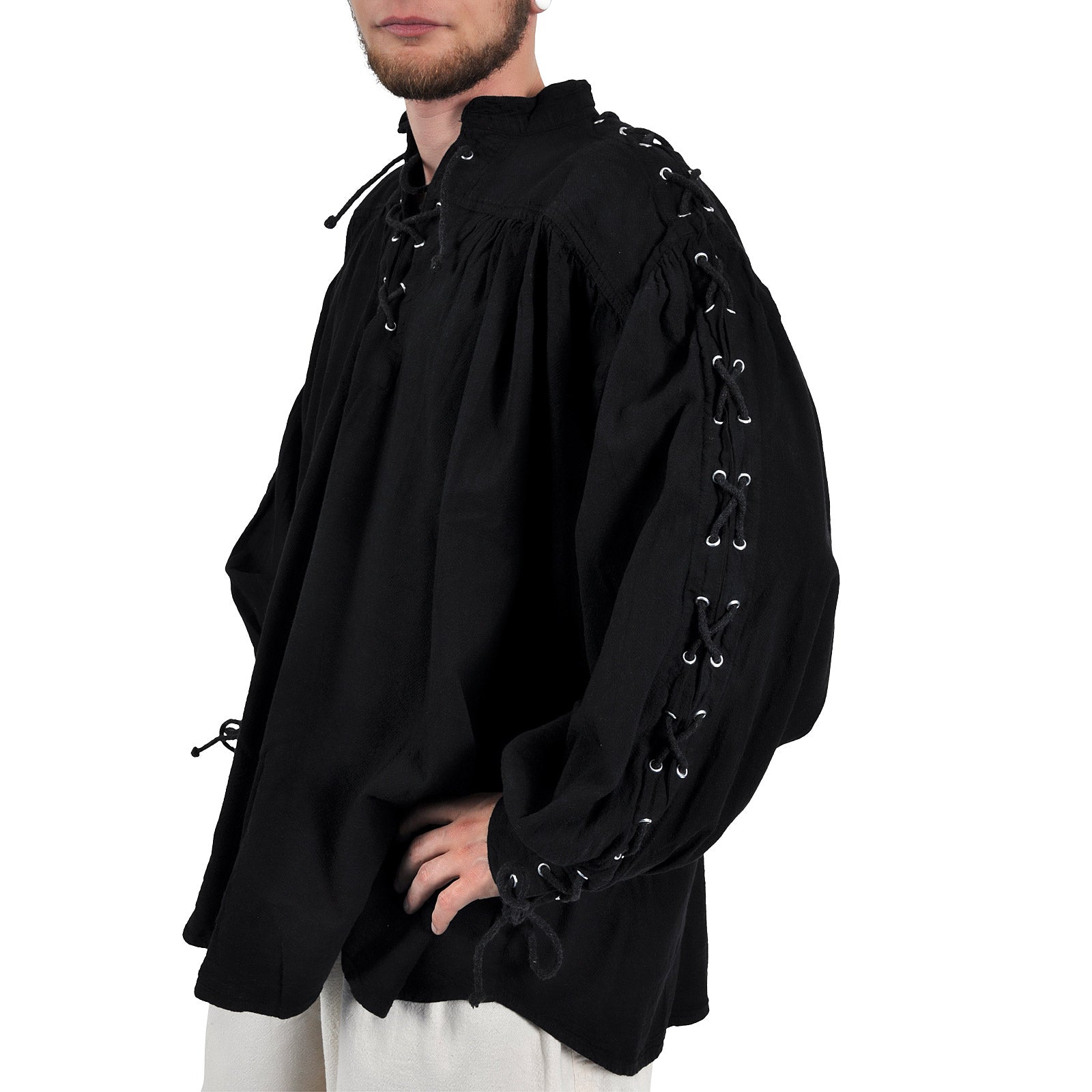 Productafbeelding Middeleeuws vetershirt met oogjes Adrian zwart