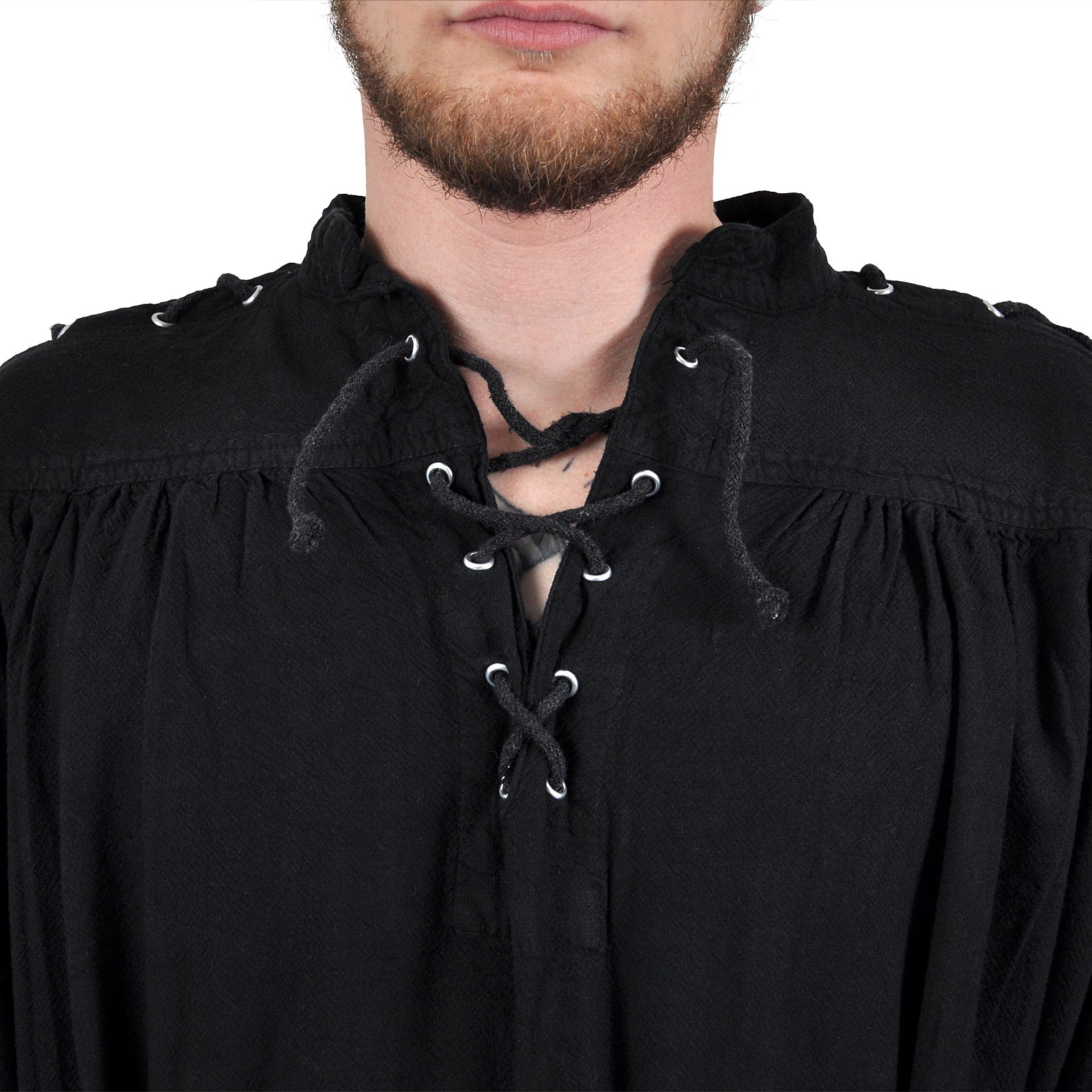 Productafbeelding Middeleeuws vetershirt met oogjes Adrian zwart
