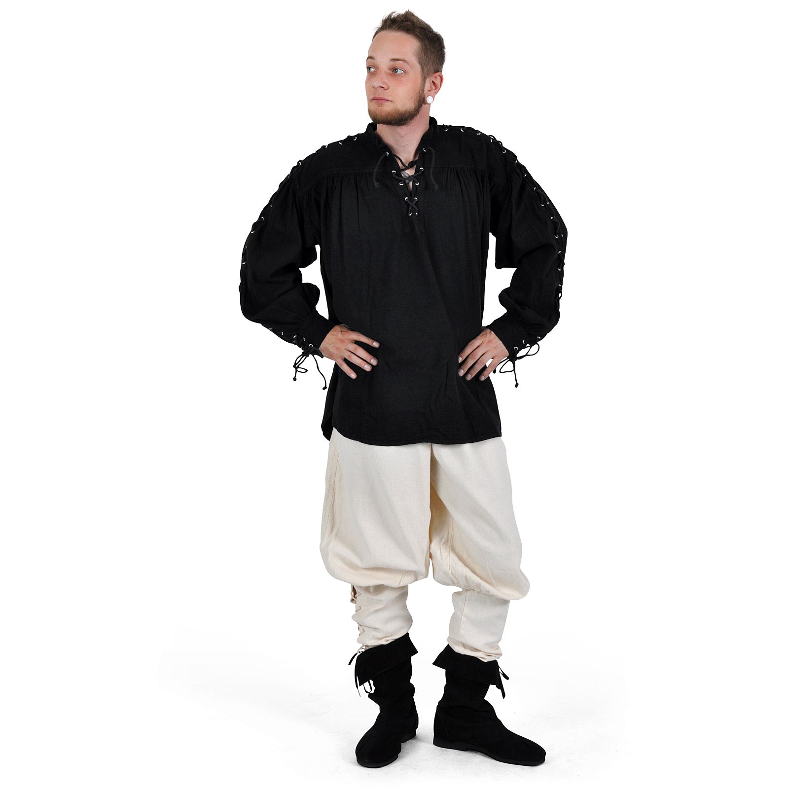 Productafbeelding Middeleeuws vetershirt met oogjes Adrian zwart