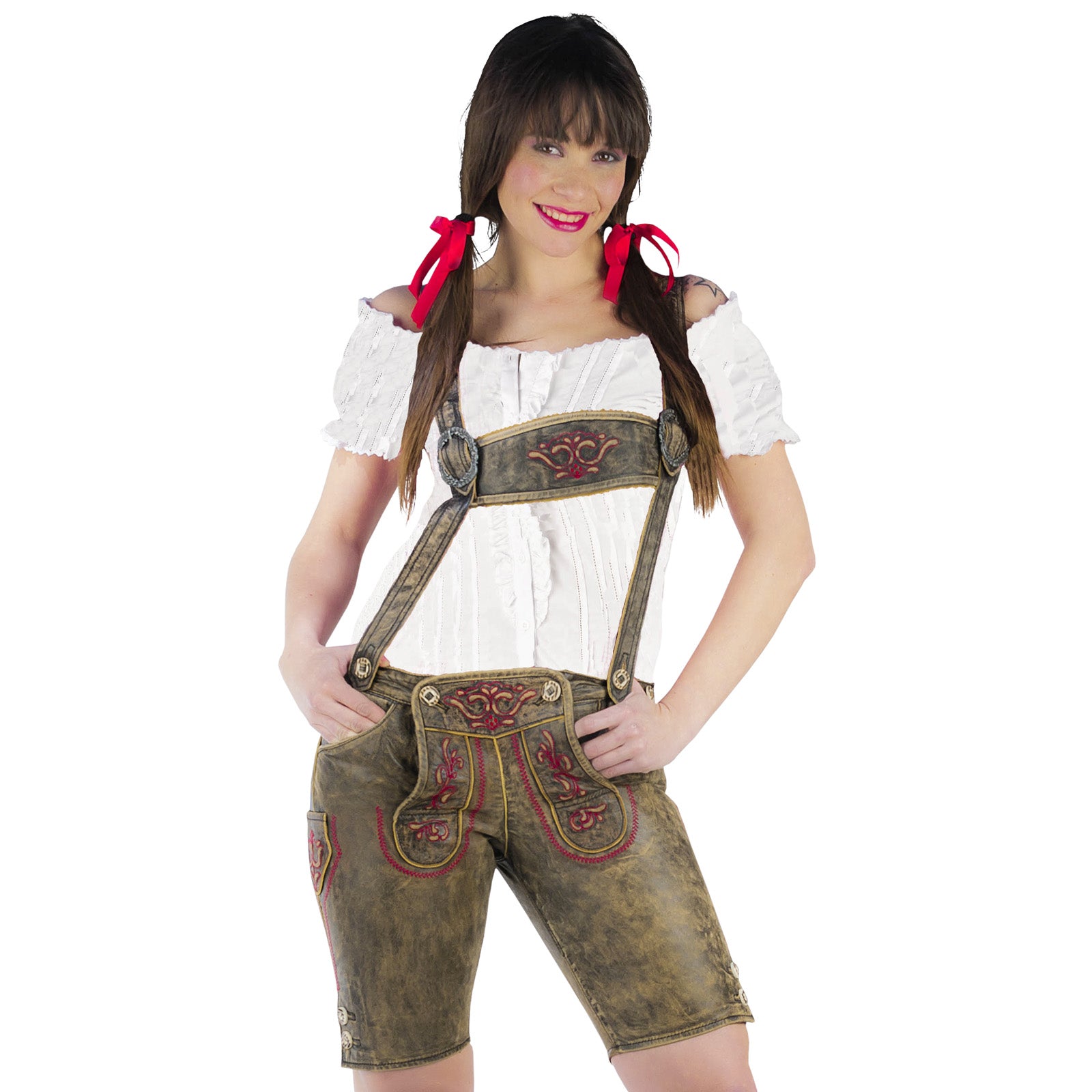 Productafbeelding Traditionele Echtlederen Broek voor Dames met Borsttuig