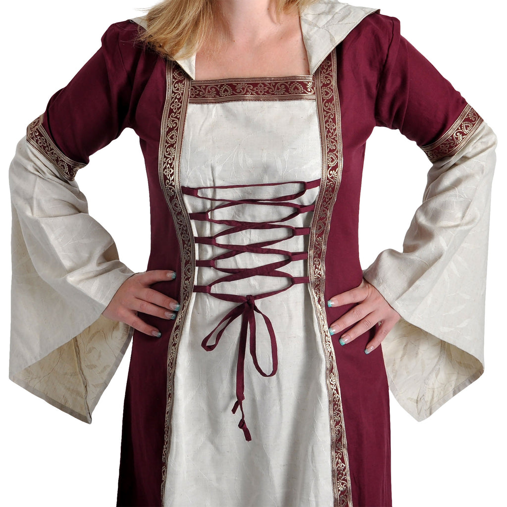 Productafbeelding Middeleeuwse Jurk Brigitta natuur-bordeaux