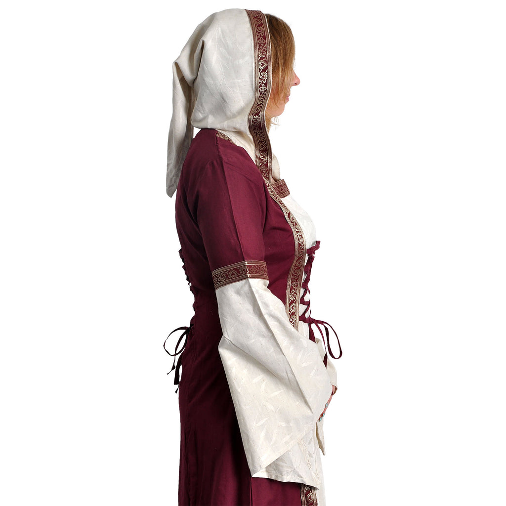 Productafbeelding Middeleeuwse Jurk Brigitta natuur-bordeaux