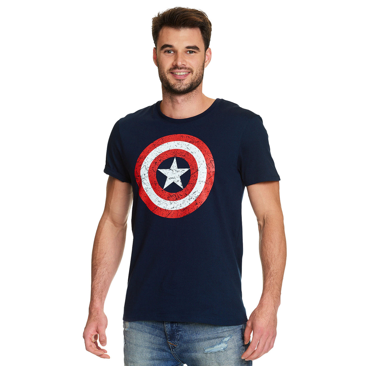 Productafbeelding Captain America - Distressed Shield Logo T-Shirt Blauw