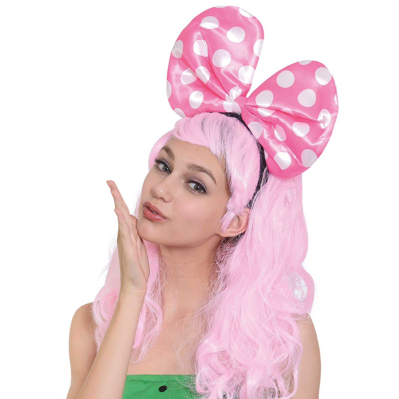 Productafbeelding Sweetie - Lange Haar Pruik voor Dames met Roze Strik