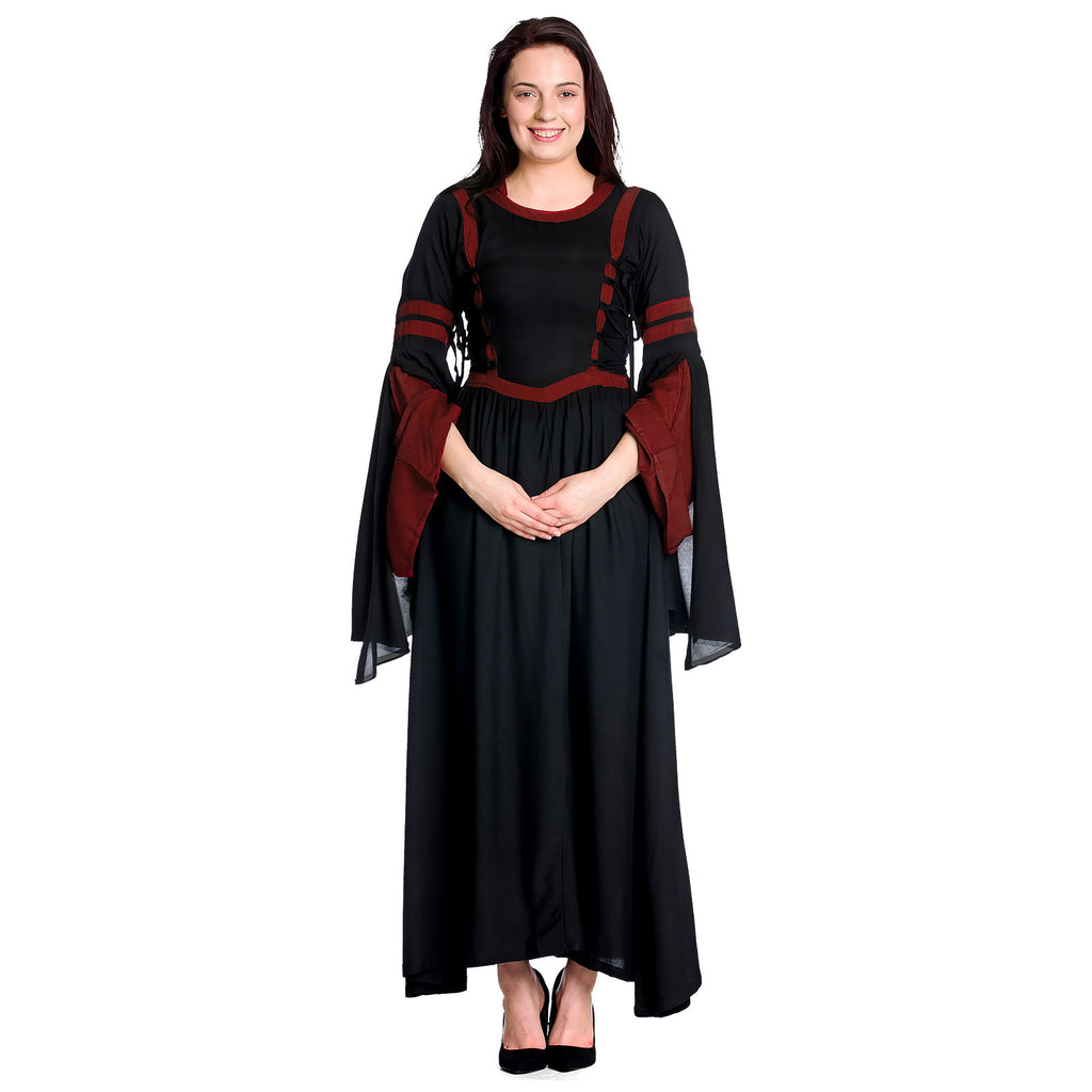 Productafbeelding Middeleeuwse Capuchonjurk Isolde Zwart-Rood