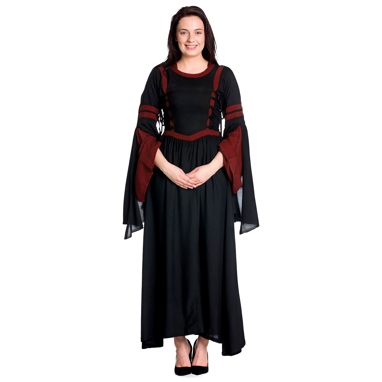 Productafbeelding Middeleeuwse Capuchonjurk Isolde Zwart-Rood