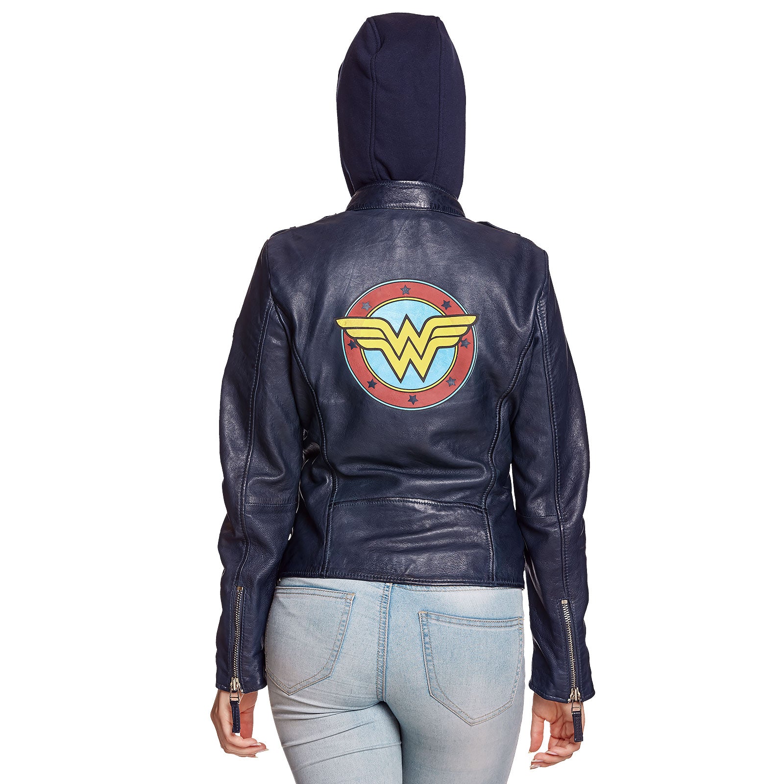 Productafbeelding Wonder Woman - Logo Leren Jas met Capuchon Blauw