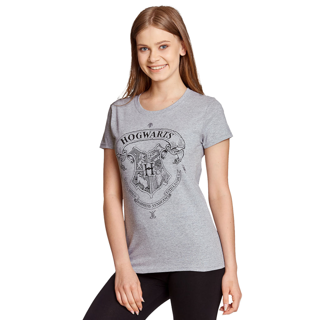 Productafbeelding Harry Potter - Hogwarts Wapenschild T-Shirt Dames Grijs