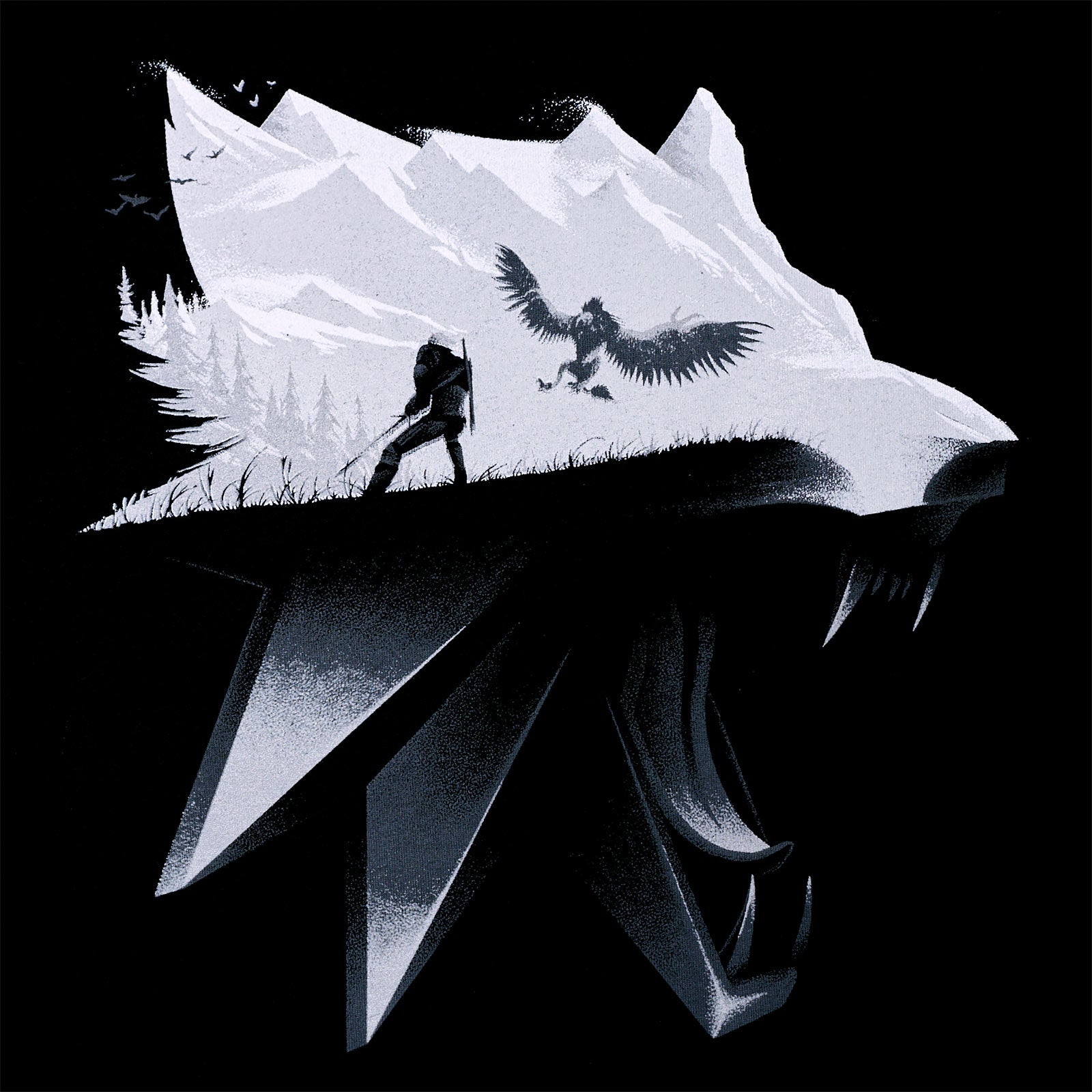 Productafbeelding Witcher - Wolf Silhouet T-shirt Zwart
