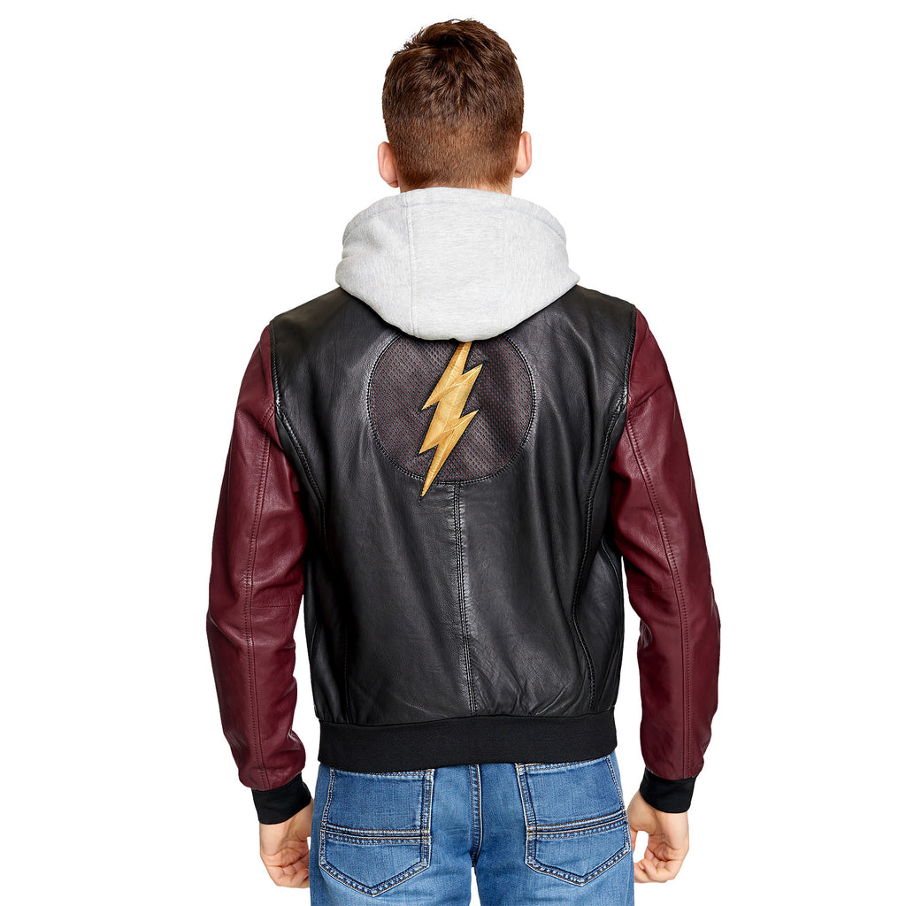 Productafbeelding Flash - Logo leren jas met capuchon
