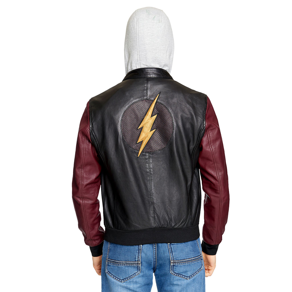 Productafbeelding Flash - Logo leren jas met capuchon