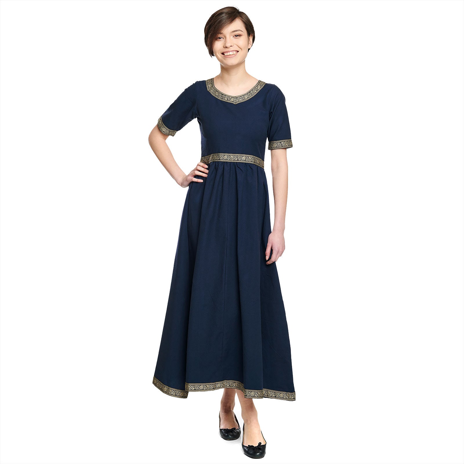Productafbeelding Middeleeuwse Jurk Ennlin met Korte Mouwen Blauw