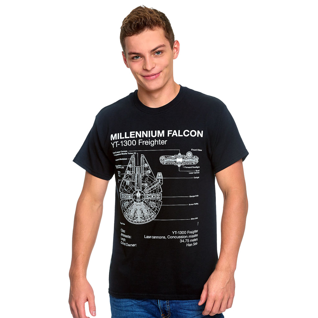 Productafbeelding Star Wars - Millennium Falcon Schets T-Shirt Zwart