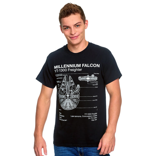 Productafbeelding Star Wars - Millennium Falcon Schets T-Shirt Zwart