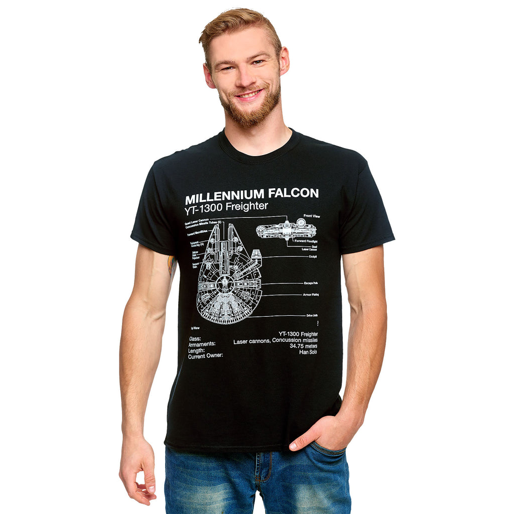 Productafbeelding Star Wars - Millennium Falcon Schets T-Shirt Zwart