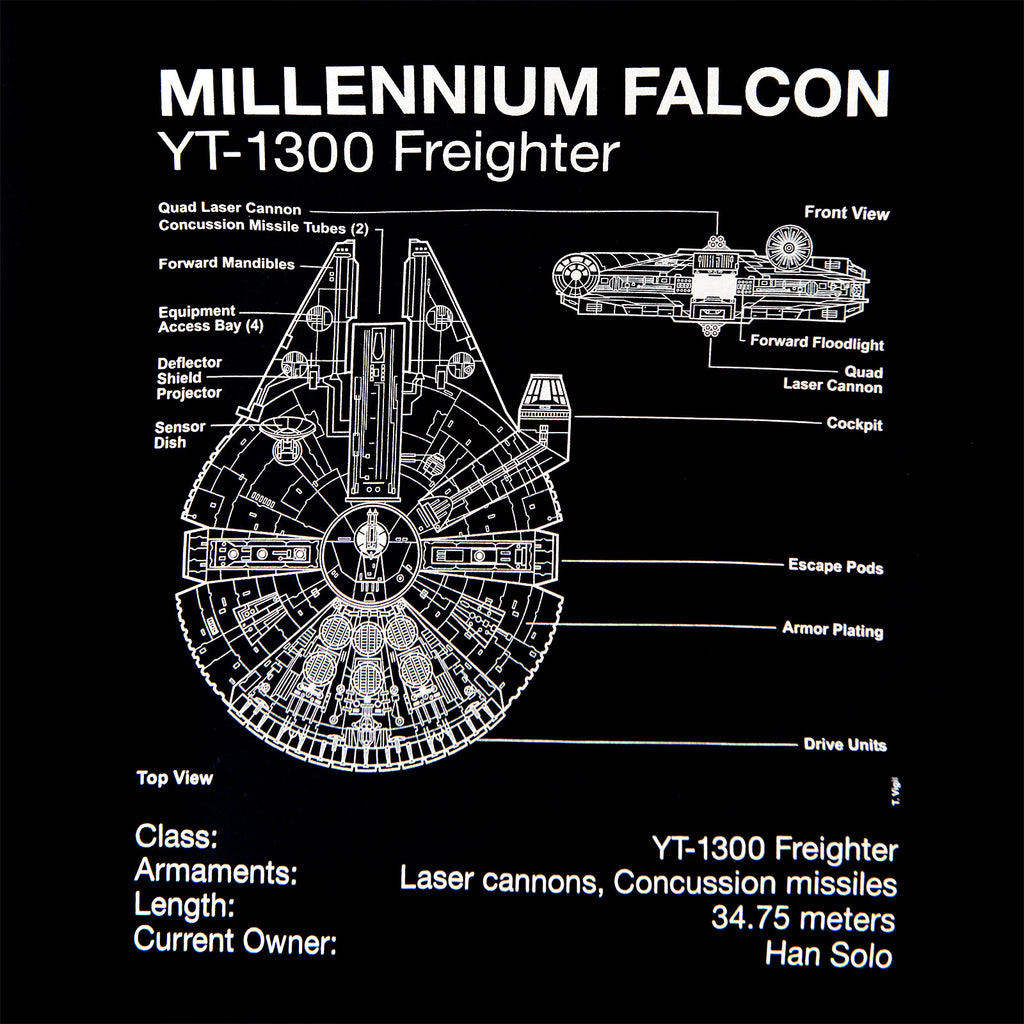 Productafbeelding Star Wars - Millennium Falcon Schets T-Shirt Zwart