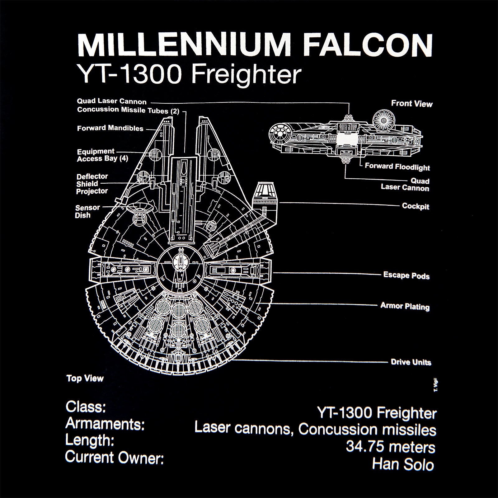 Productafbeelding Star Wars - Millennium Falcon Schets T-Shirt Zwart
