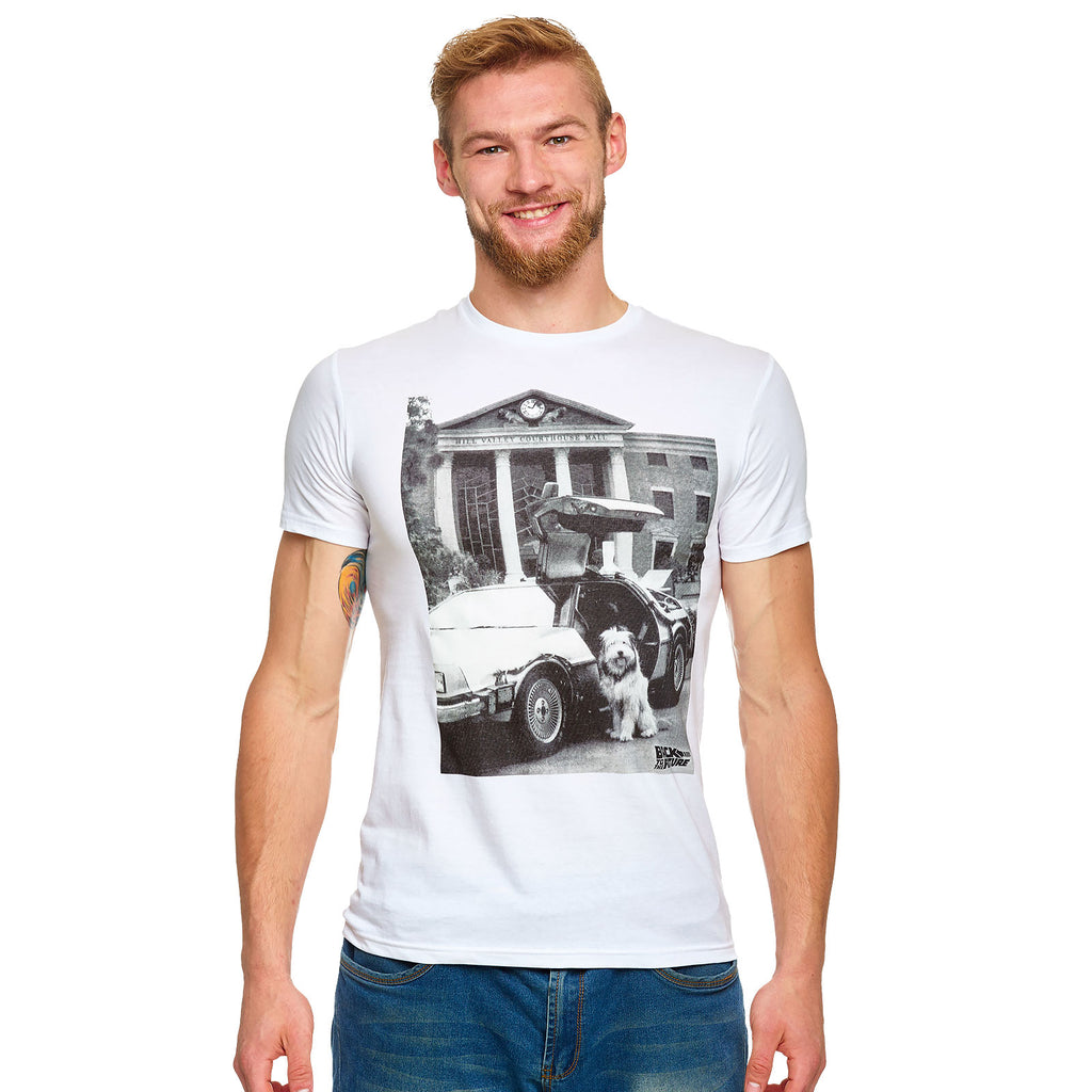 Productafbeelding Terug naar de Toekomst - Einstein met DeLorean T-shirt wit