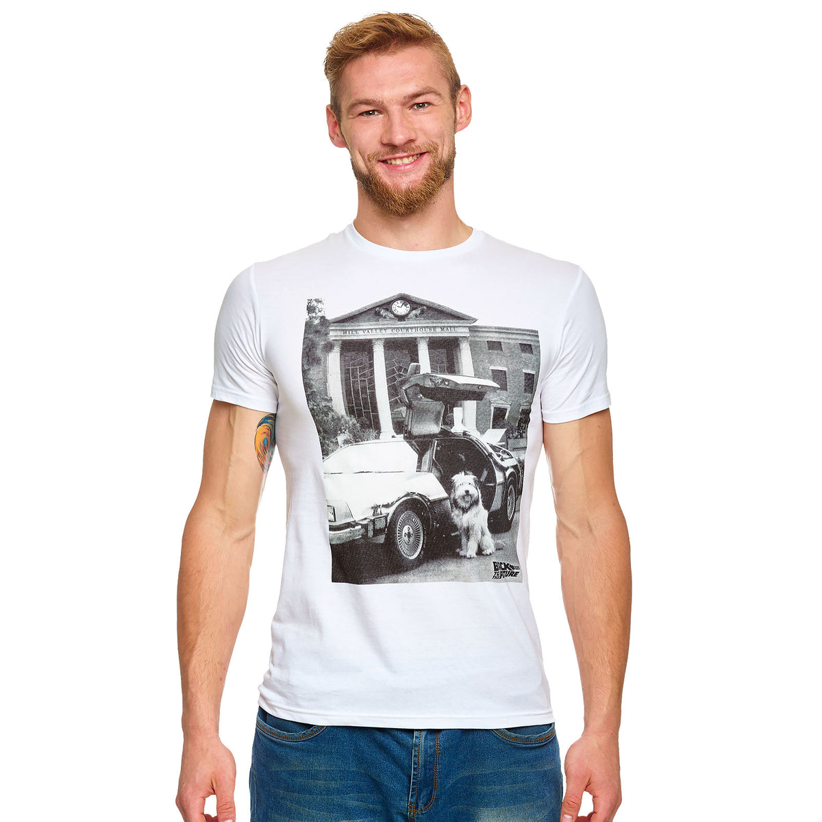 Productafbeelding Terug naar de Toekomst - Einstein met DeLorean T-shirt wit