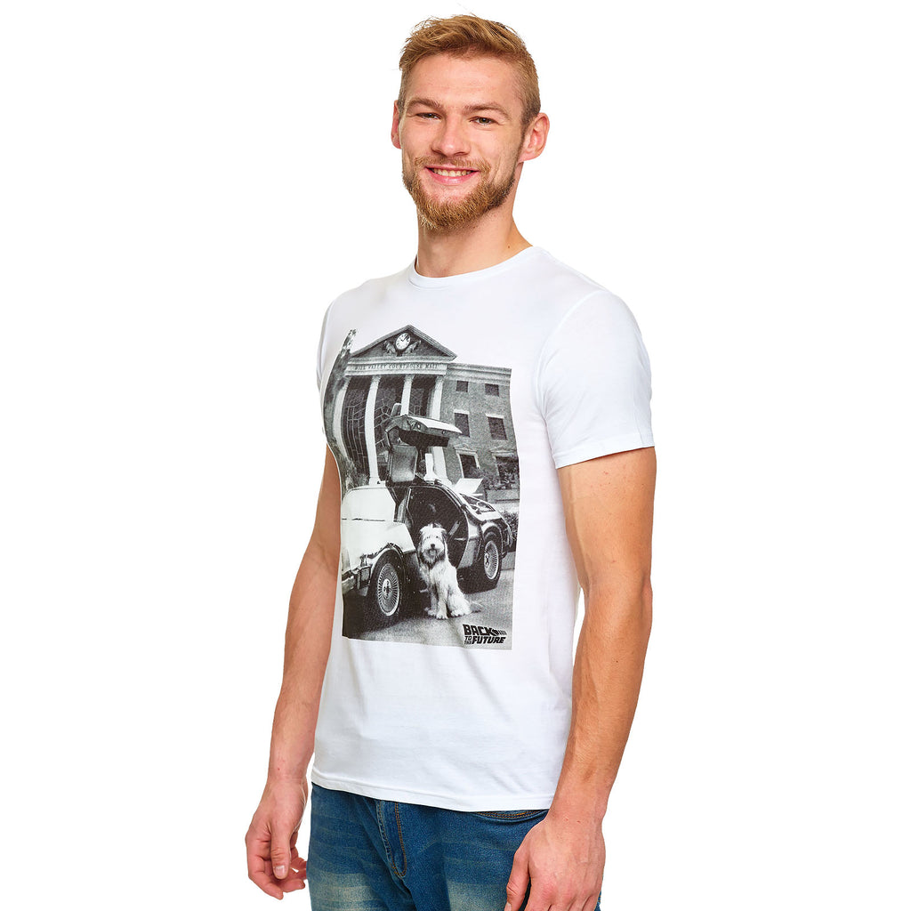 Productafbeelding Terug naar de Toekomst - Einstein met DeLorean T-shirt wit