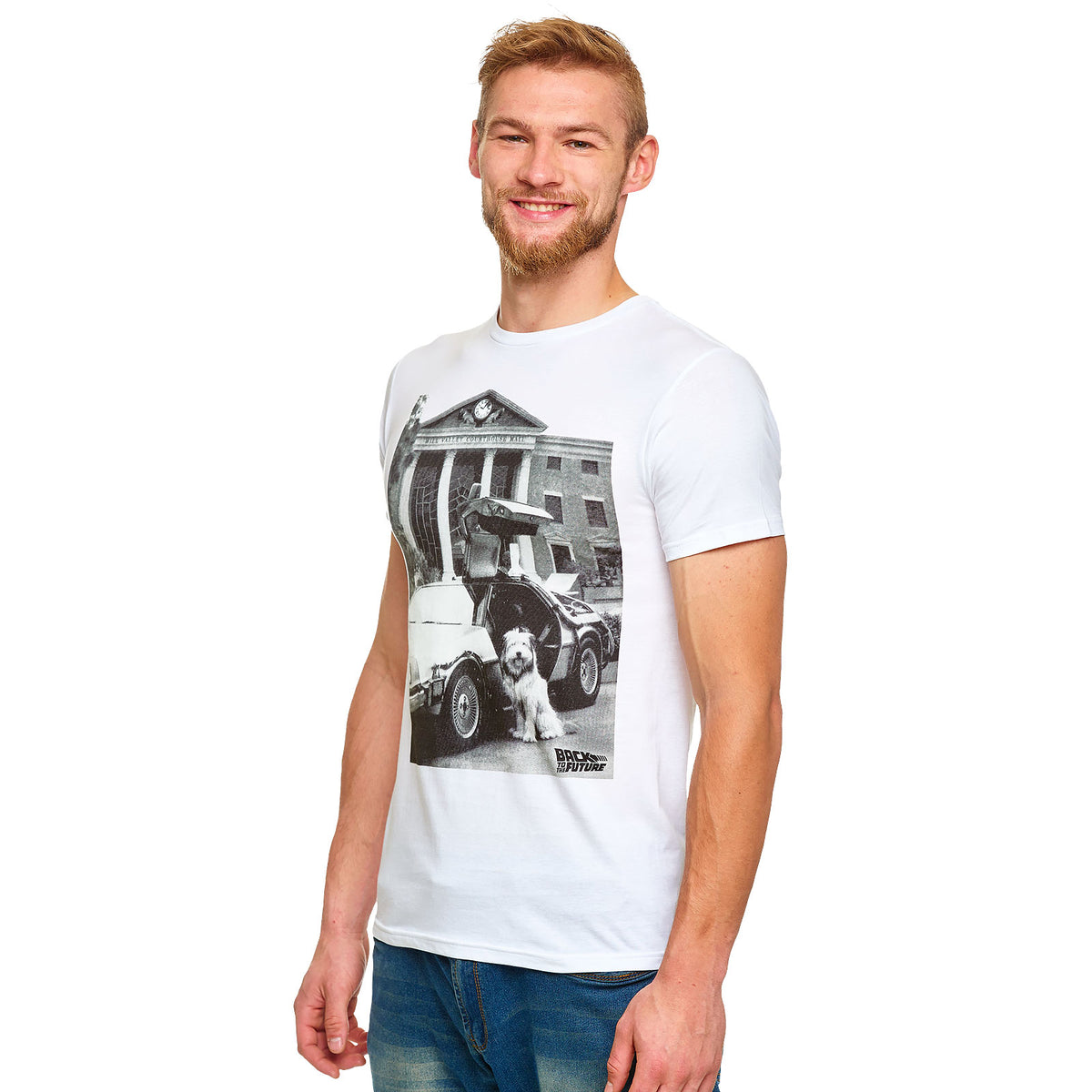 Productafbeelding Terug naar de Toekomst - Einstein met DeLorean T-shirt wit