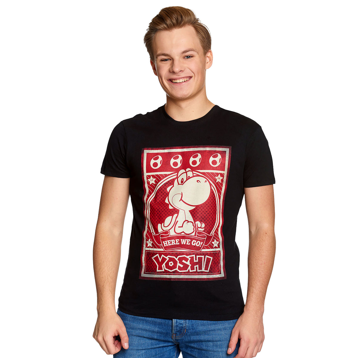 Productafbeelding Super Mario - Yoshi Here We Go Poster T-Shirt Zwart