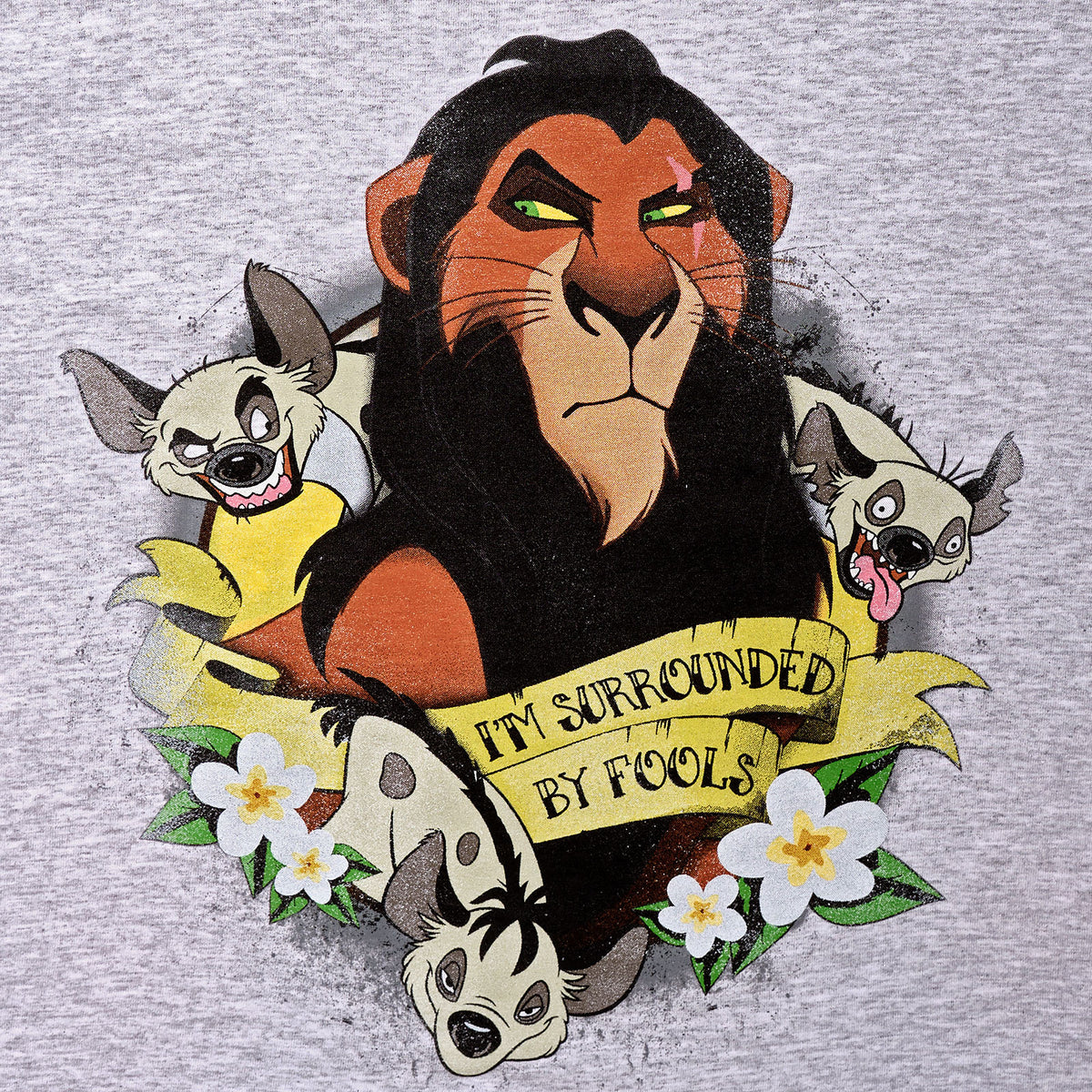Productafbeelding De Leeuwenkoning - Scar Omringd door Dwazen Dames T-Shirt Grijs