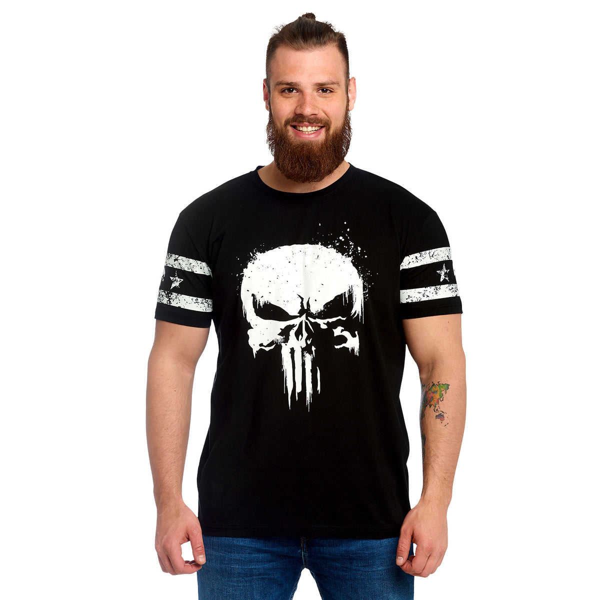 Productafbeelding Punisher - Skull Logo T-Shirt met mouwprint zwart