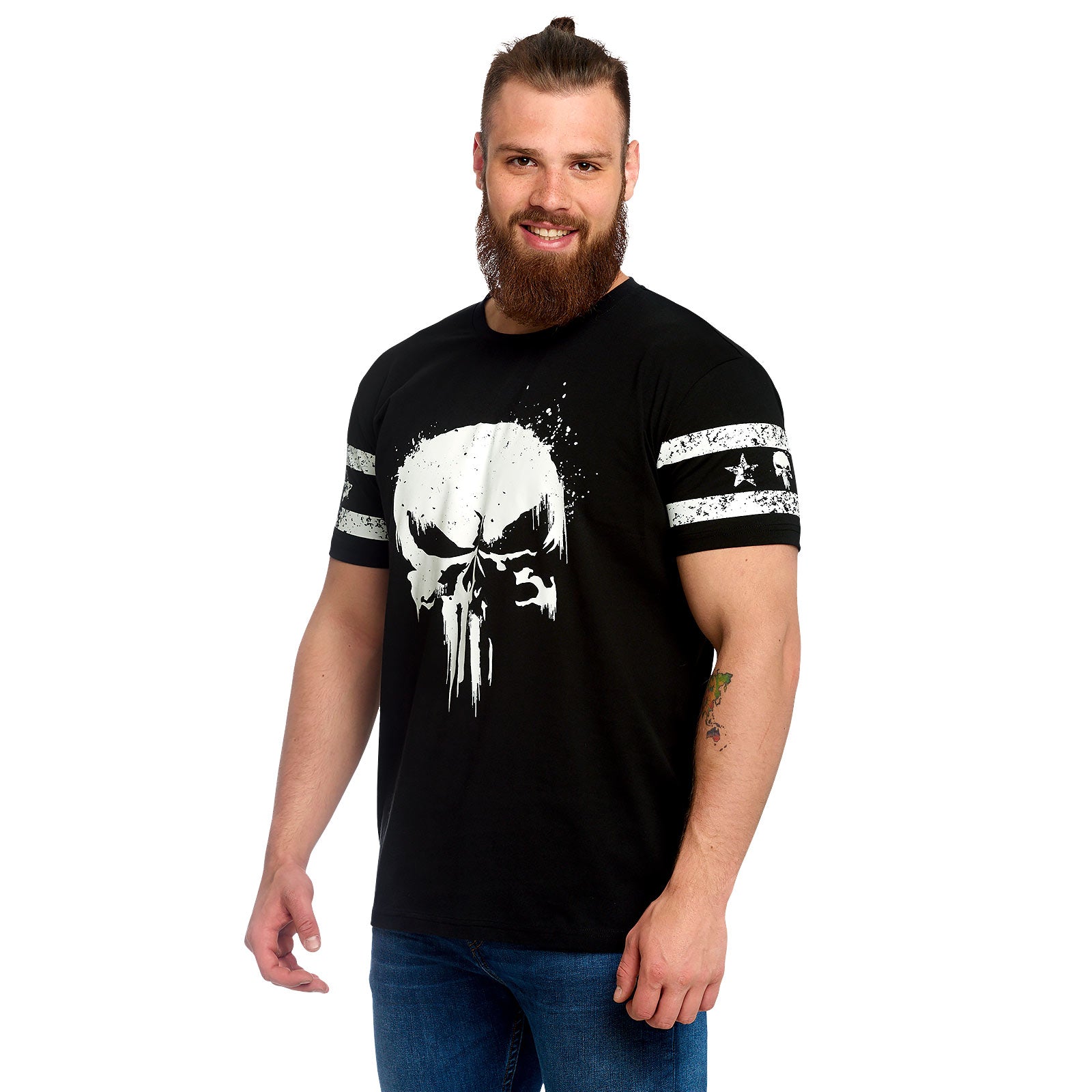 Productafbeelding Punisher - Skull Logo T-Shirt met mouwprint zwart