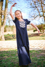 Productafbeelding Middeleeuws zomerjurkje kinderen blauw beige