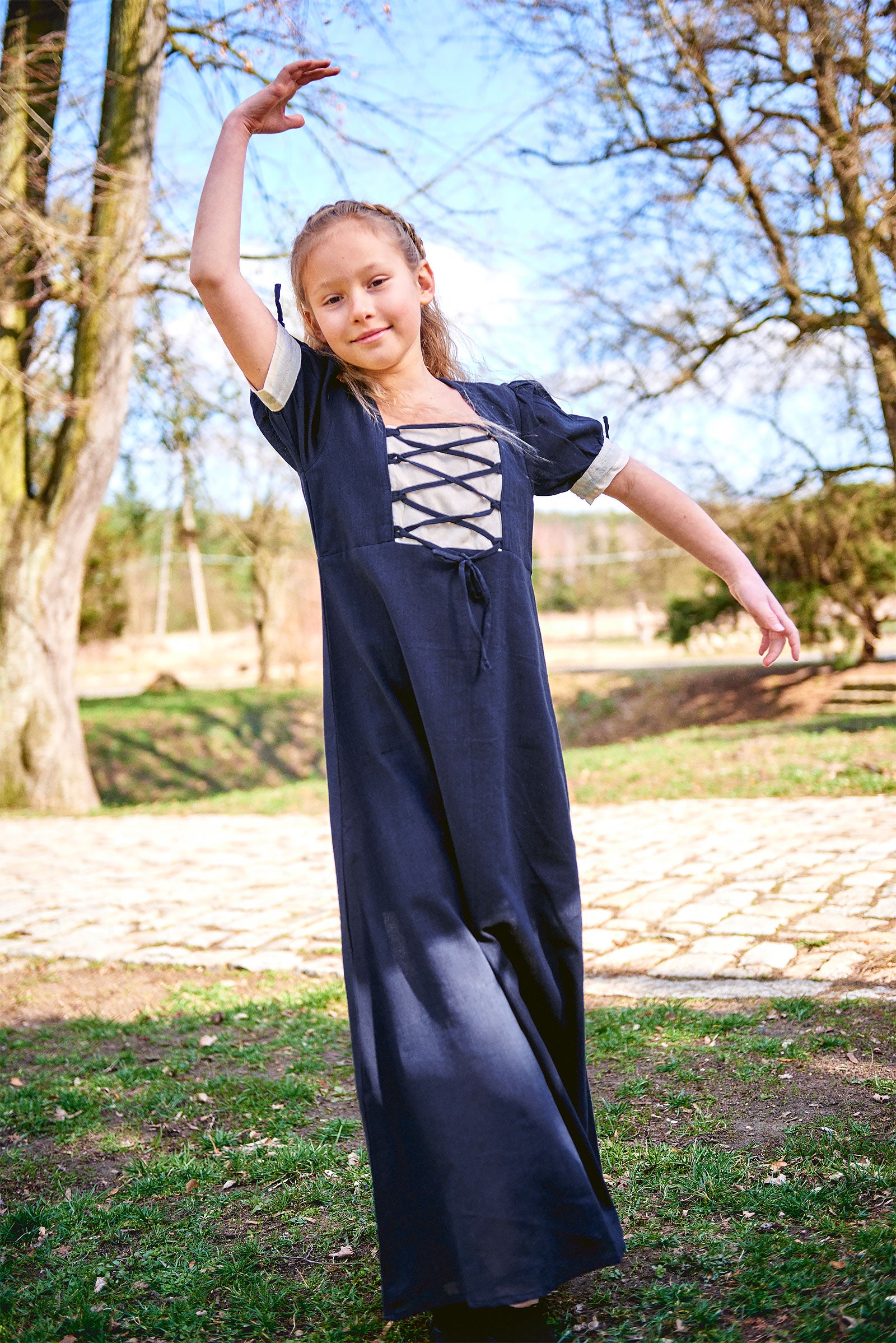 Productafbeelding Middeleeuws zomerjurkje kinderen blauw beige