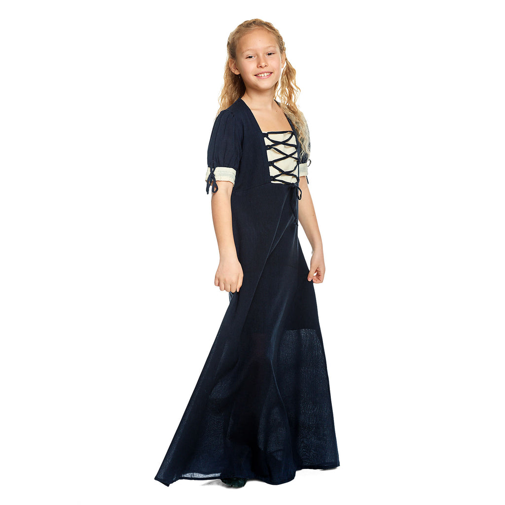 Productafbeelding Middeleeuws zomerjurkje kinderen blauw beige