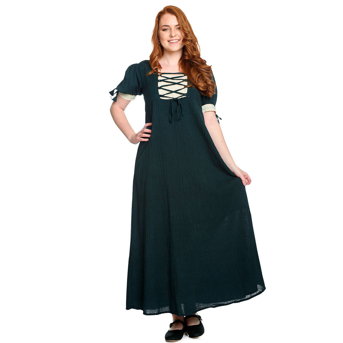 Productafbeelding Middeleeuwse zomerjurk Lysa groen-beige
