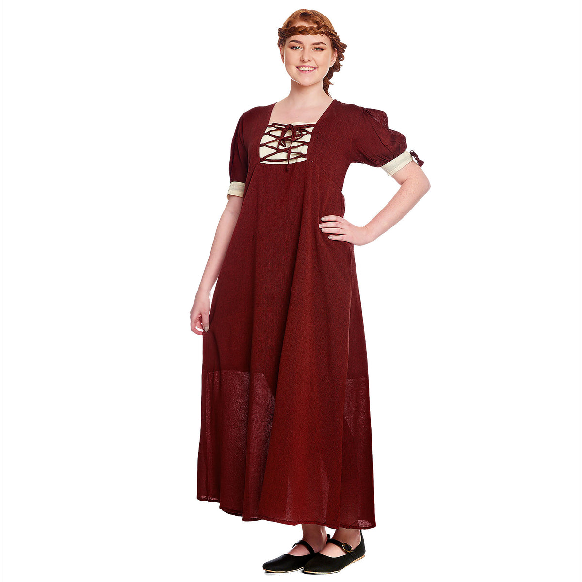 Productafbeelding Middeleeuwse zomerjurk Lysa rood-beige