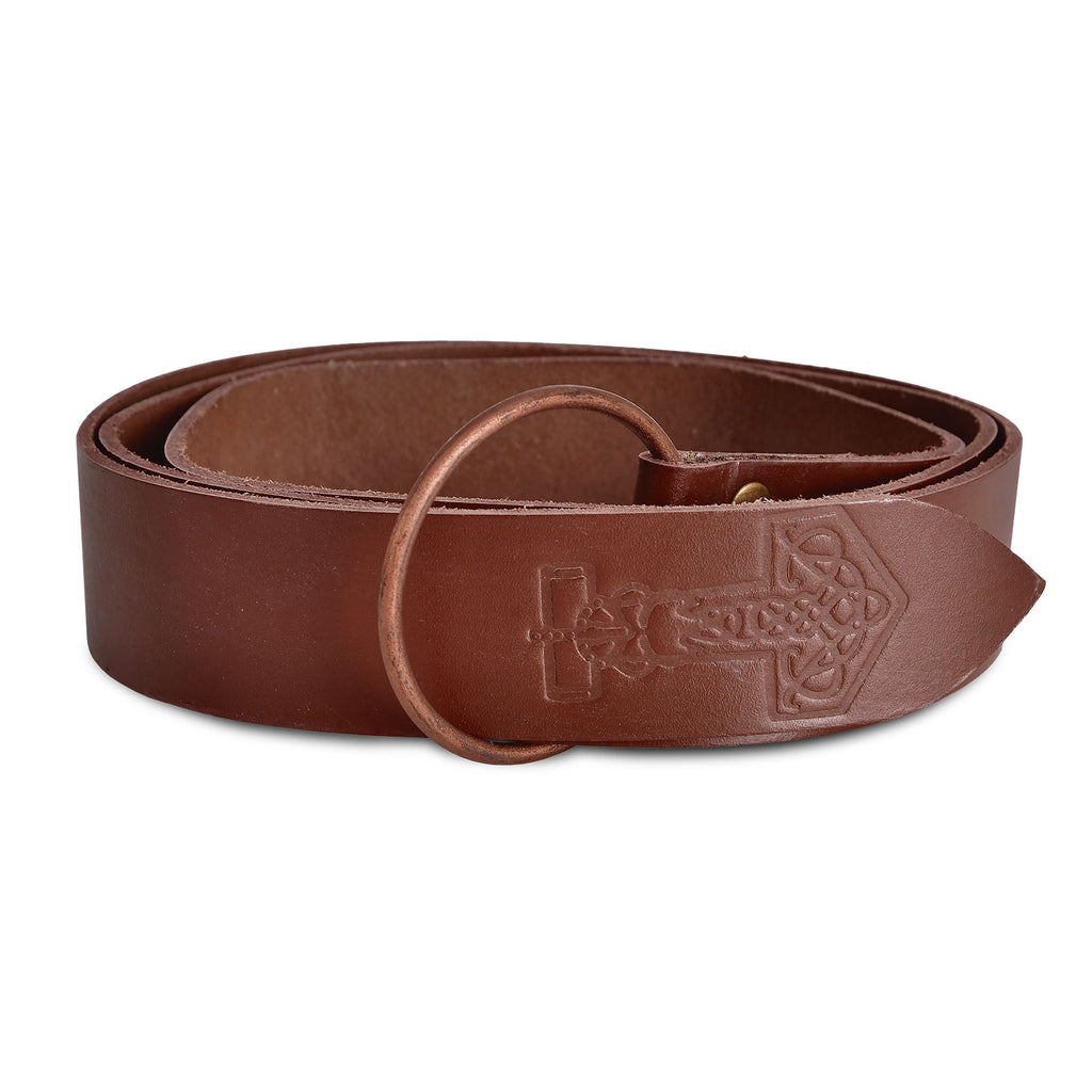 Productafbeelding Middeleeuwse ringriem met Thor’s hamer reliëf bruin