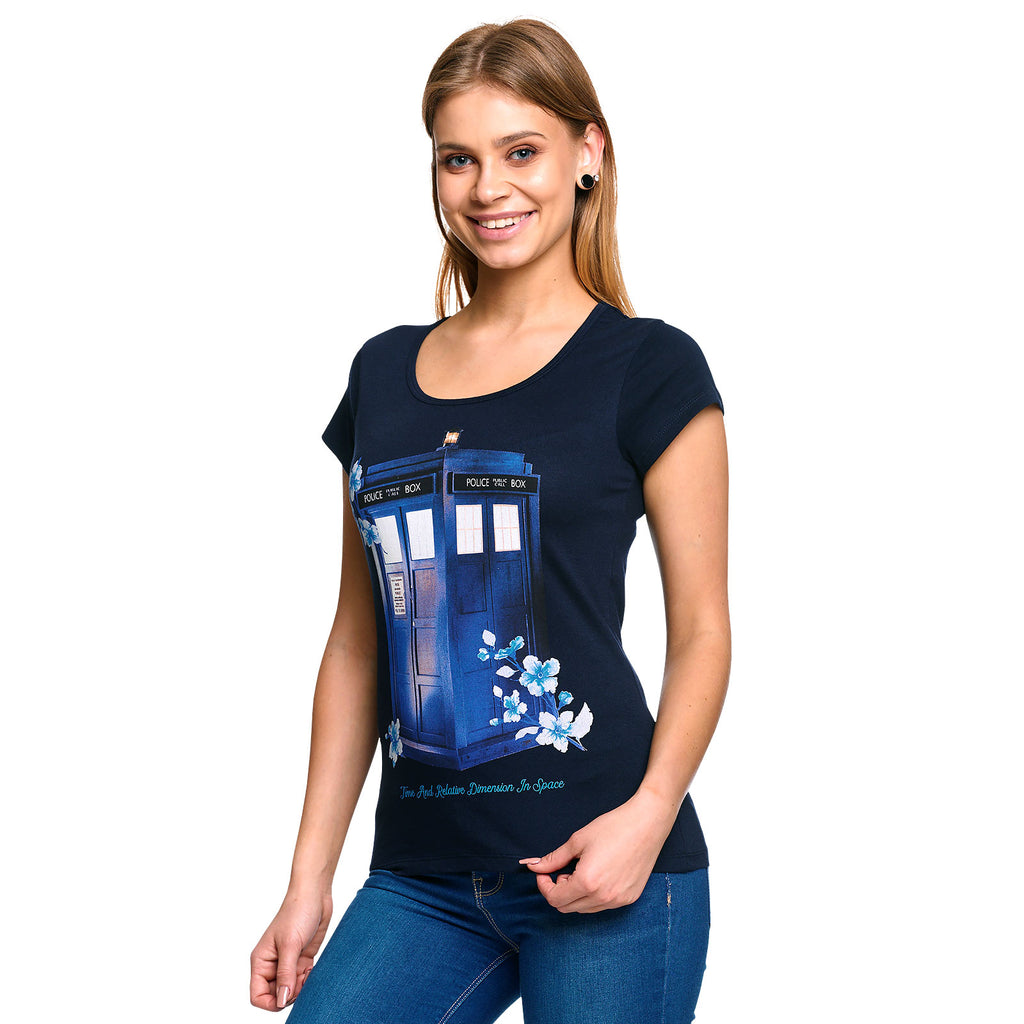 Productafbeelding Doctor Who - Floral Tardis Dames T-Shirt Blauw
