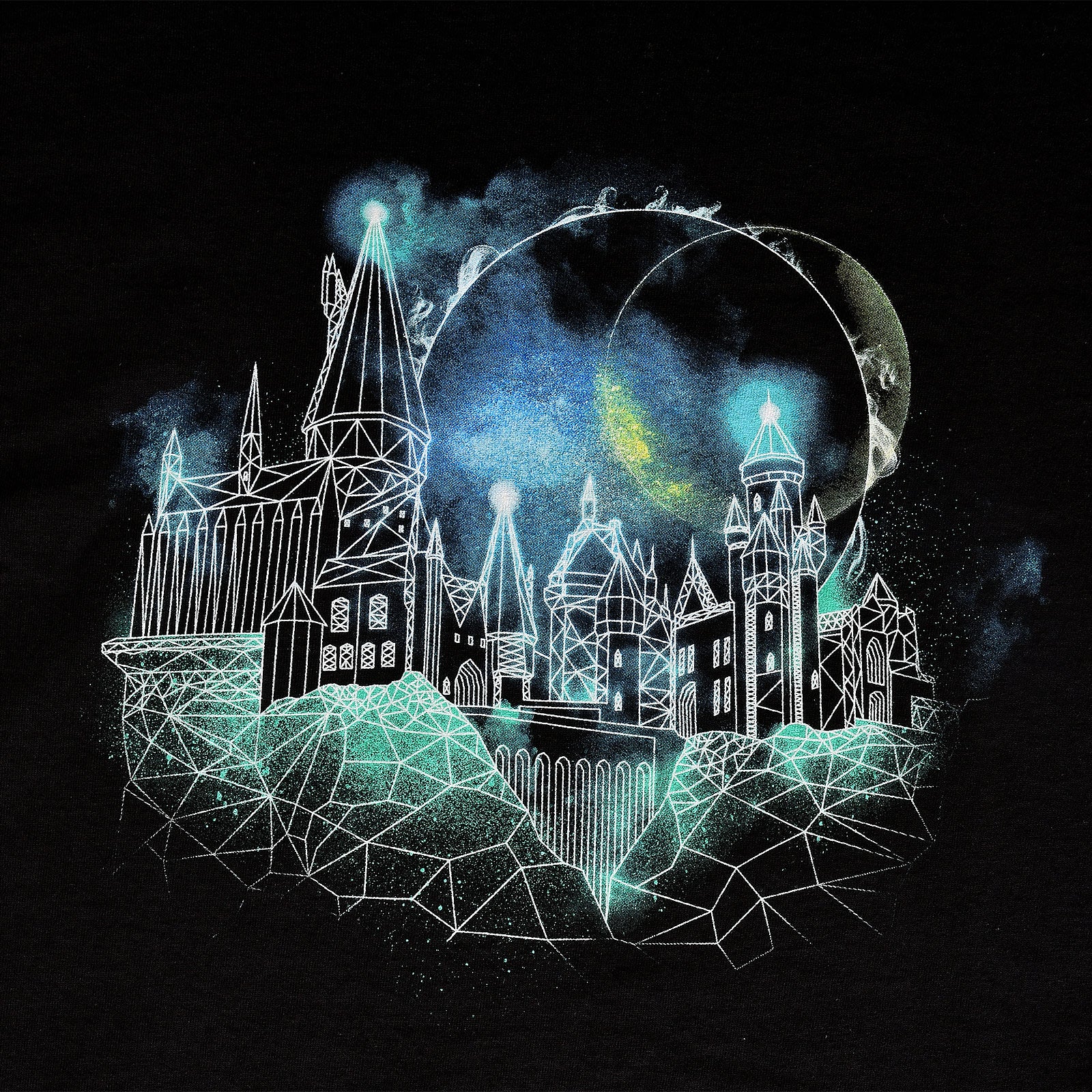 Productafbeelding Harry Potter - Hogwarts 's Nachts Schets T-Shirt Zwart