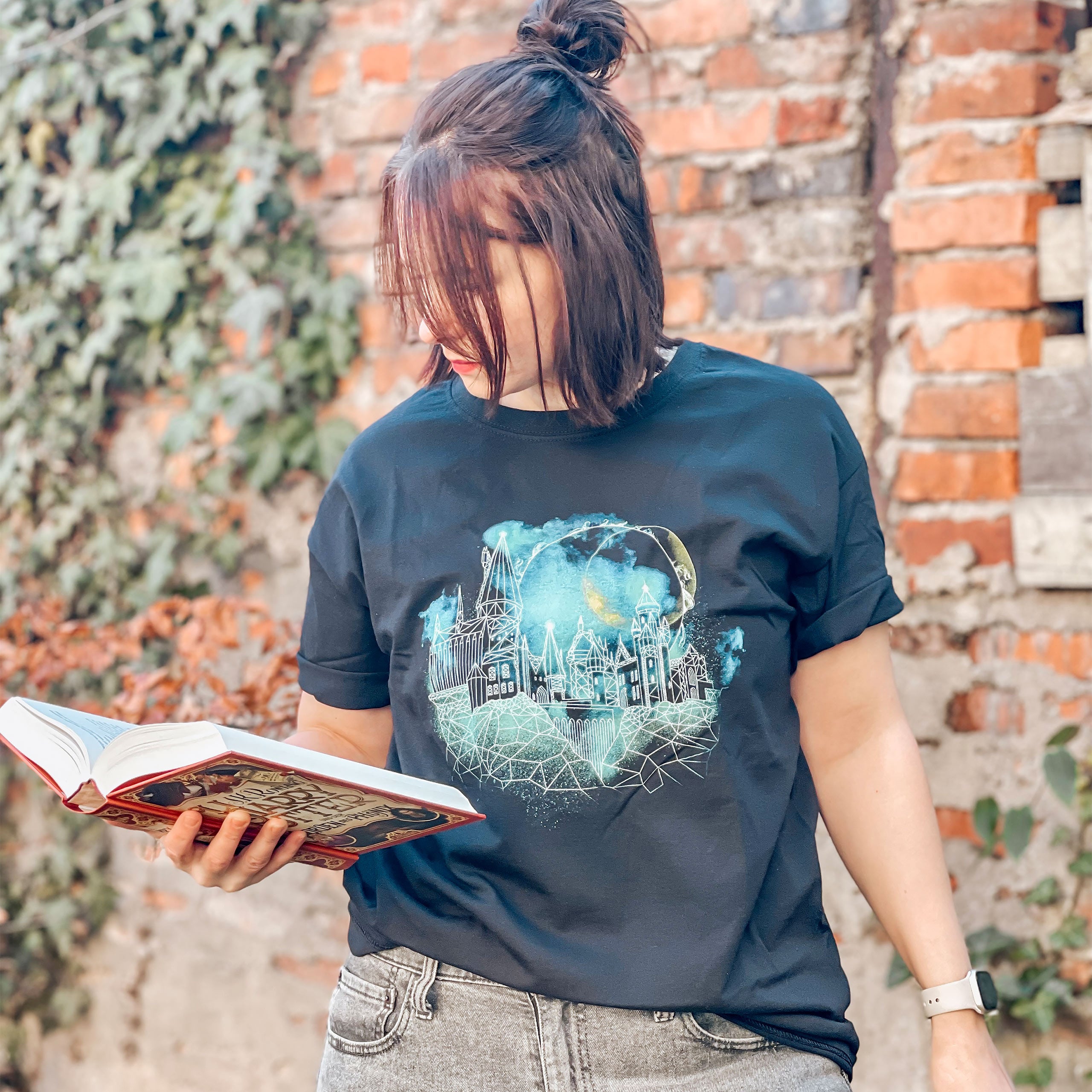 Productafbeelding Harry Potter - Hogwarts 's Nachts Schets T-Shirt Zwart