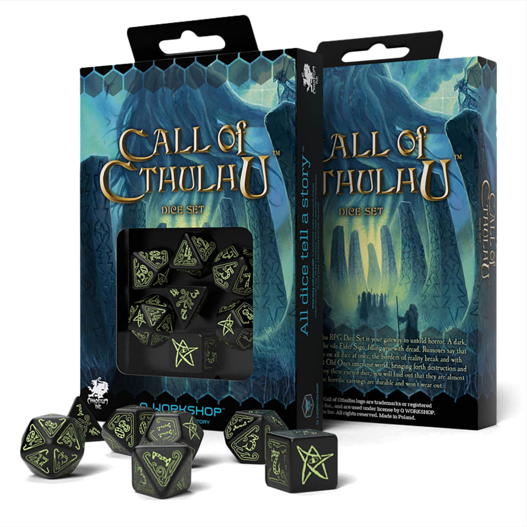 Productafbeelding Call of Cthulhu Glow in the Dark RPG Dobbelstenen Set 7 stuks zwart