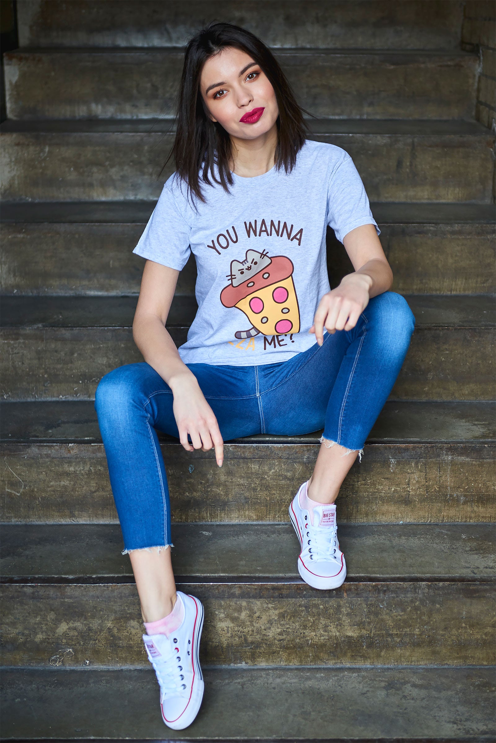 Productafbeelding Pusheen - You Wanna Pizza Me T-Shirt grijs