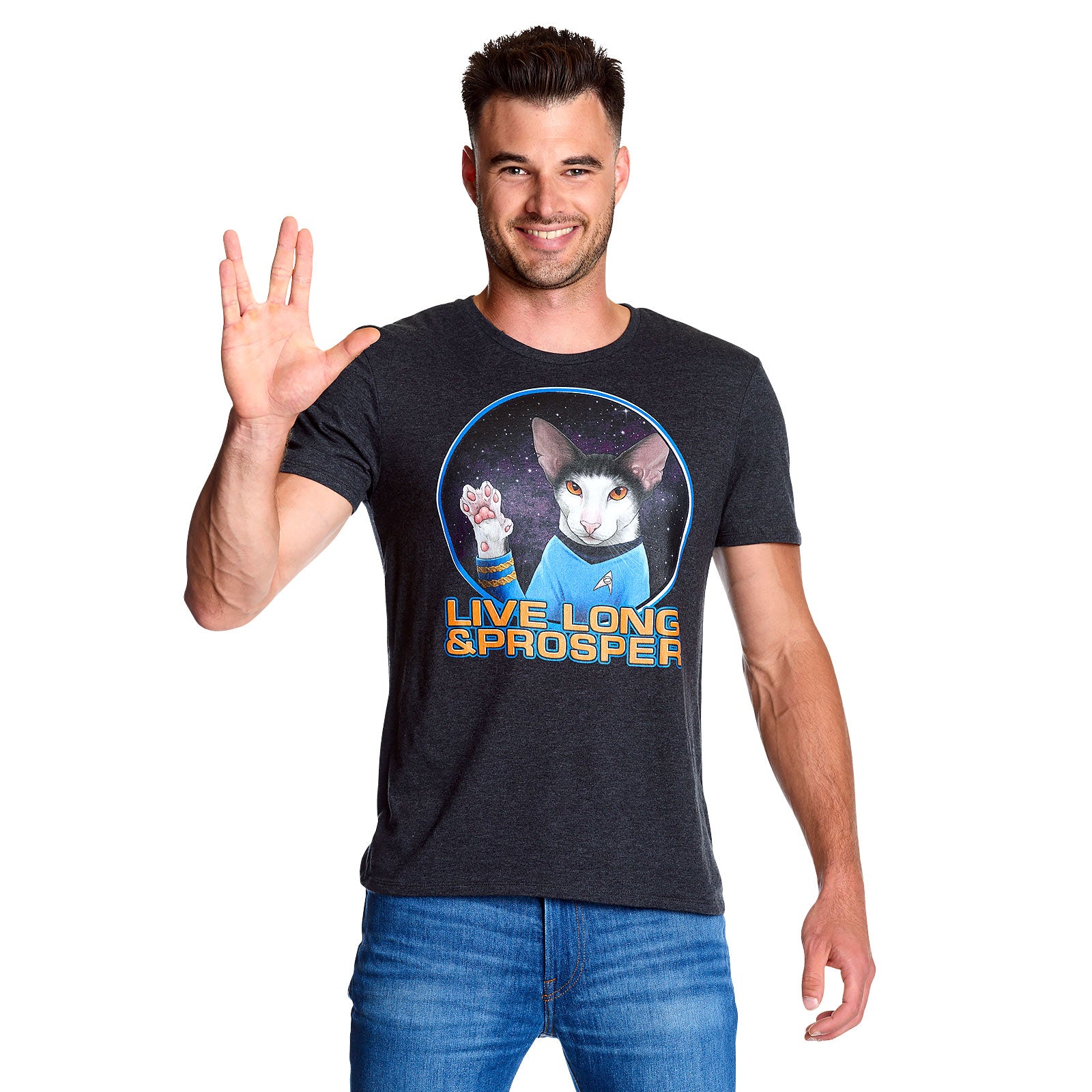 Productafbeelding Star Trek - Cat Spock Live Long and Prosper T-shirt grijs