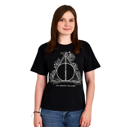 Productafbeelding Harry Potter - Floral Deathly Hallows Dames T-shirt Zwart