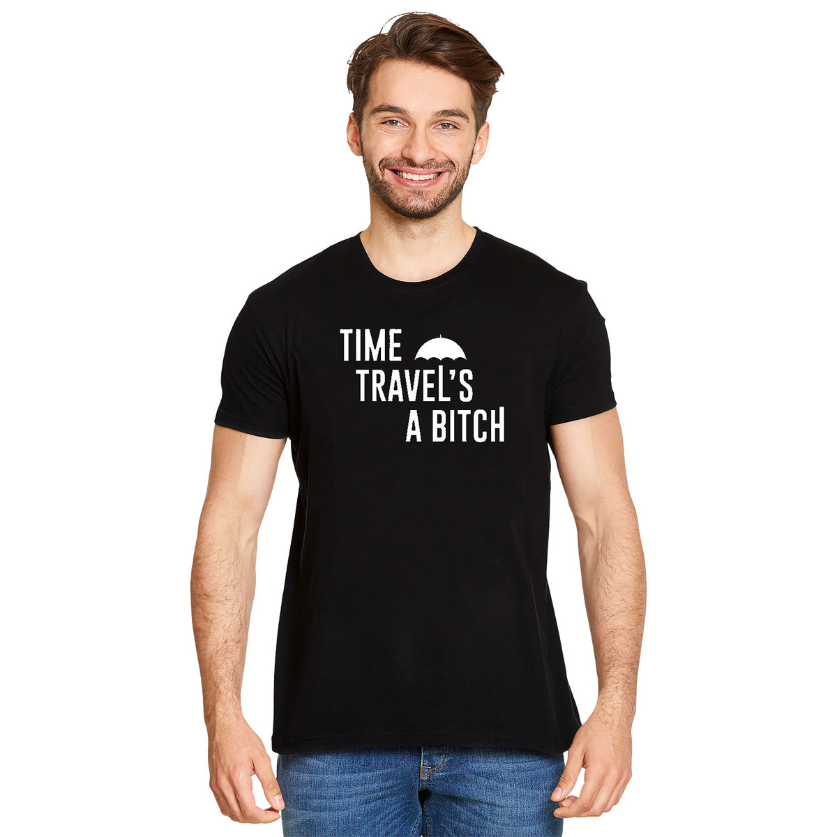 Productafbeelding Time Travel's a Bitch T-shirt voor fans van The Umbrella Academy