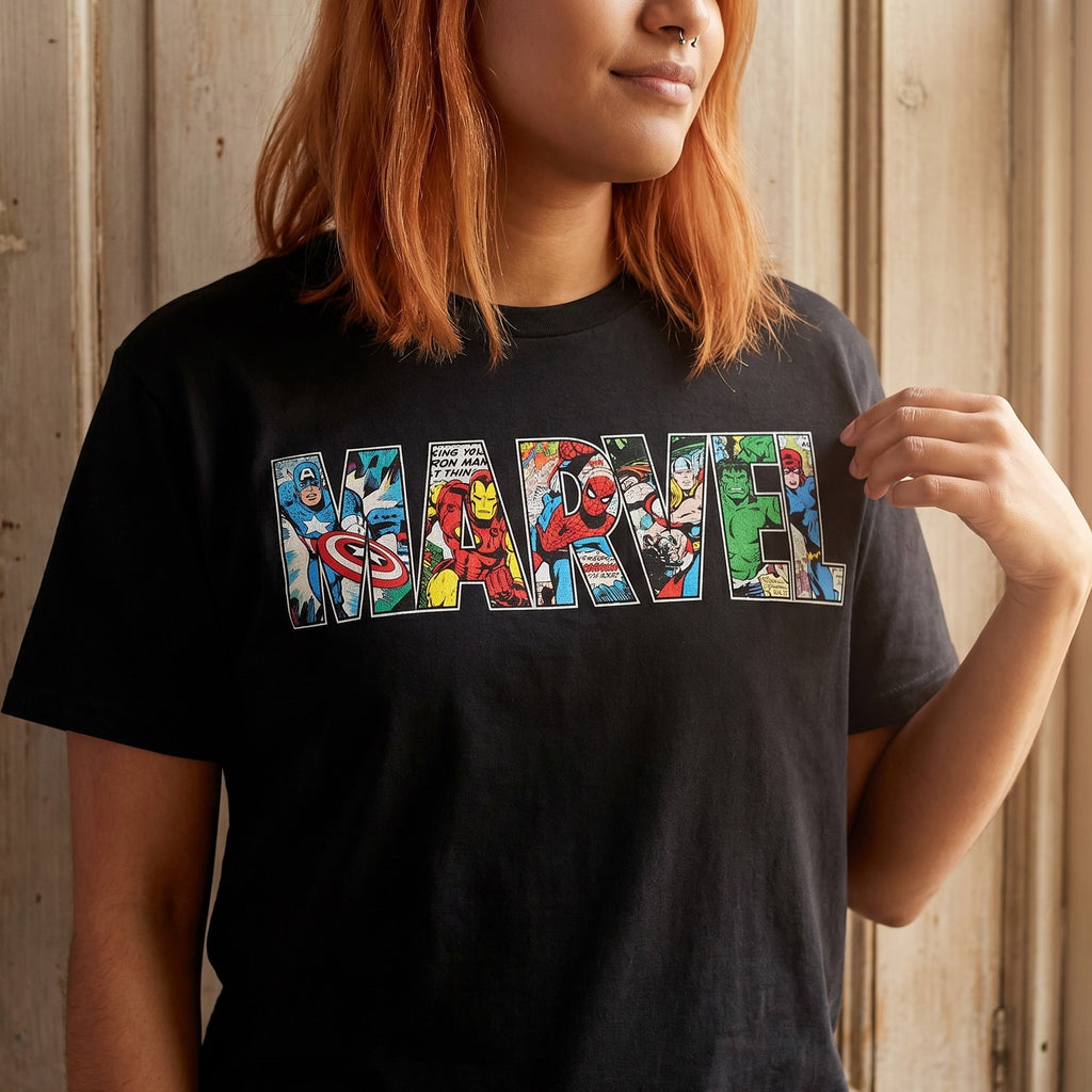 Productafbeelding Marvel - Comic Strip Logo T-shirt zwart