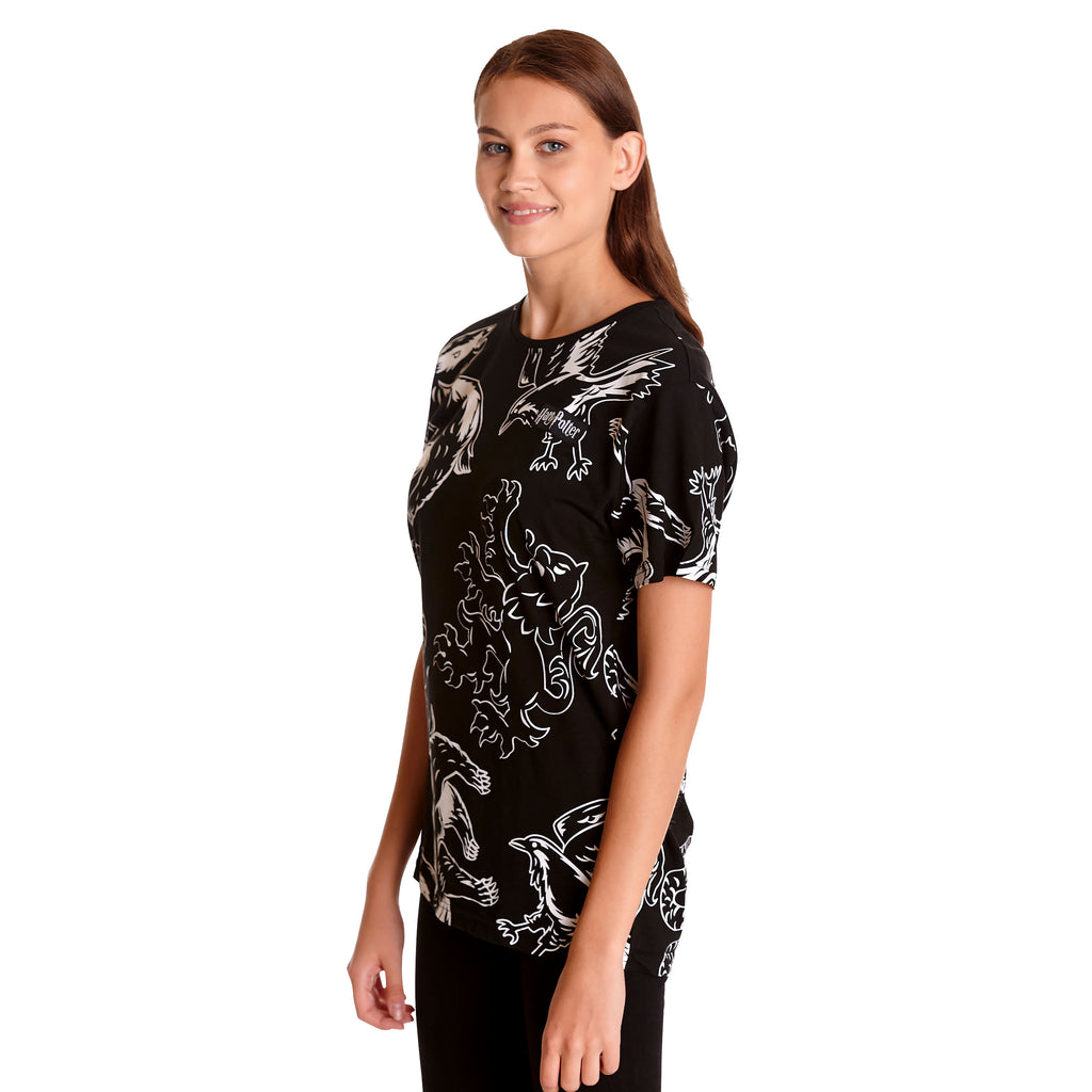 Productafbeelding Harry Potter - Zwart en Wit Huizen Wapen T-Shirt