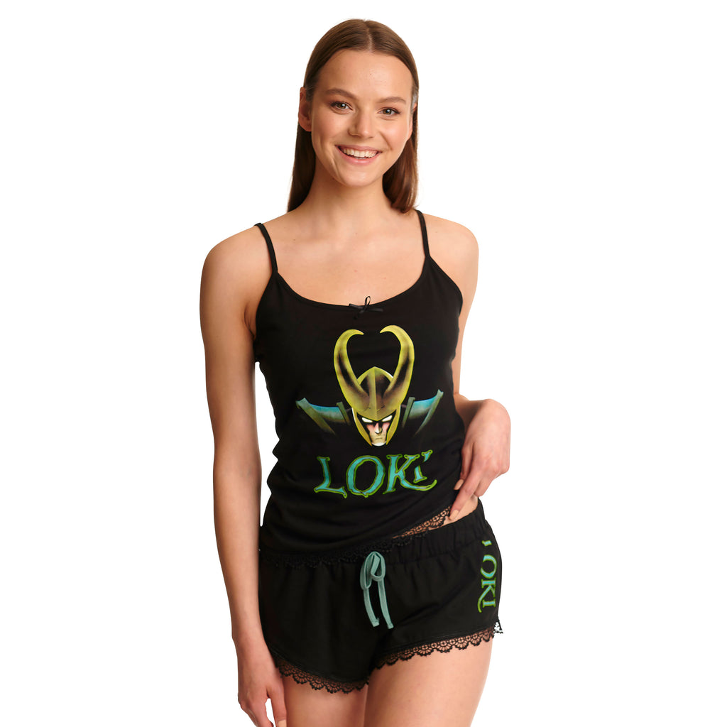 Productafbeelding Loki - Logo Pyjama Dames kort met kant zwart